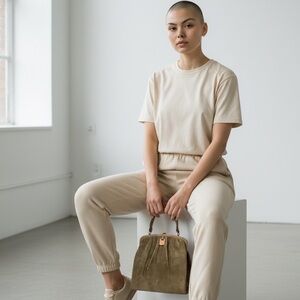 Vintage Coronet Olive Green Suede 1950s Handbag Purse Top Handle Gold Hardware